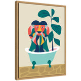 Sylvie MCM Lion in Bathtub framed canvas art with a modern polystyrene frame