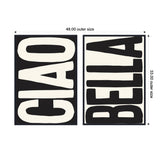 Two-piece black and white canvas wall art with bold, uppercase typography reading 'CIAO' on the left and 'BELLA' on the right, sized 48 by 33 inches.