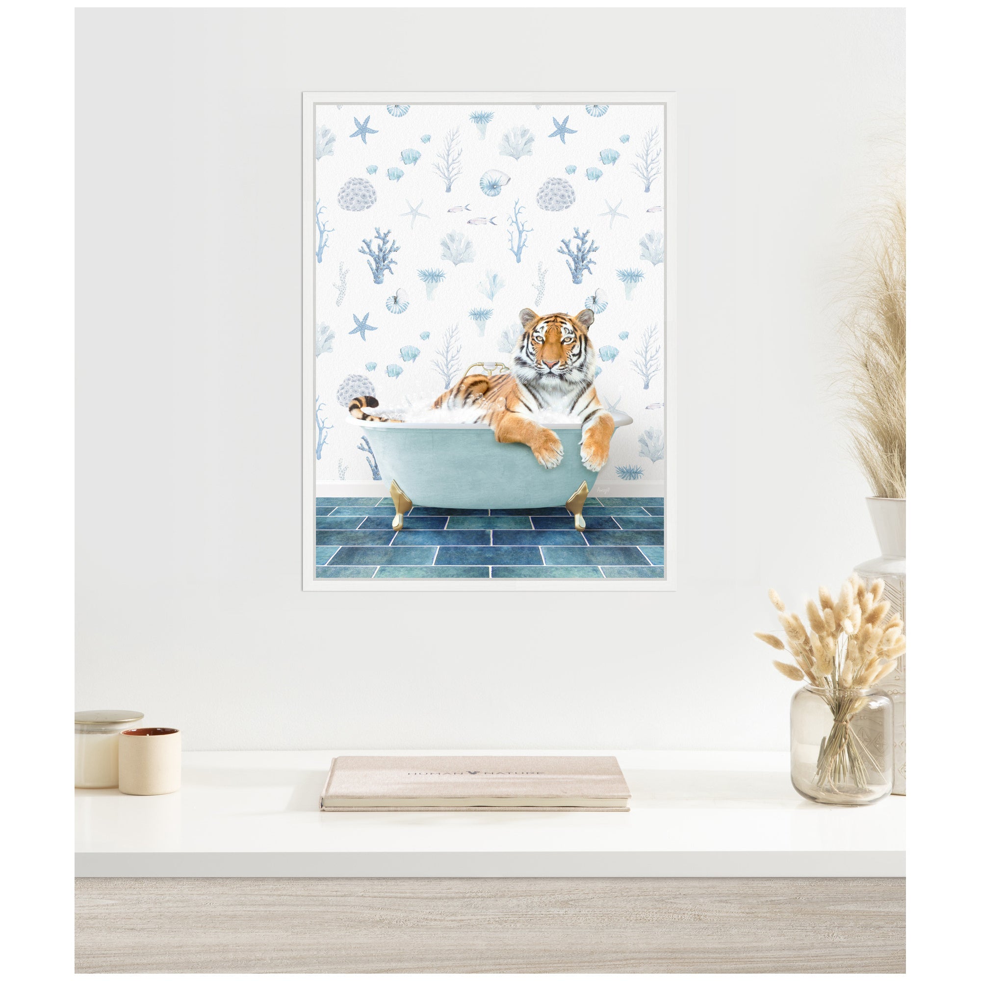 Sylvie Tiger in Under the Sea Bathtub Framed Canvas by Amy Peterson