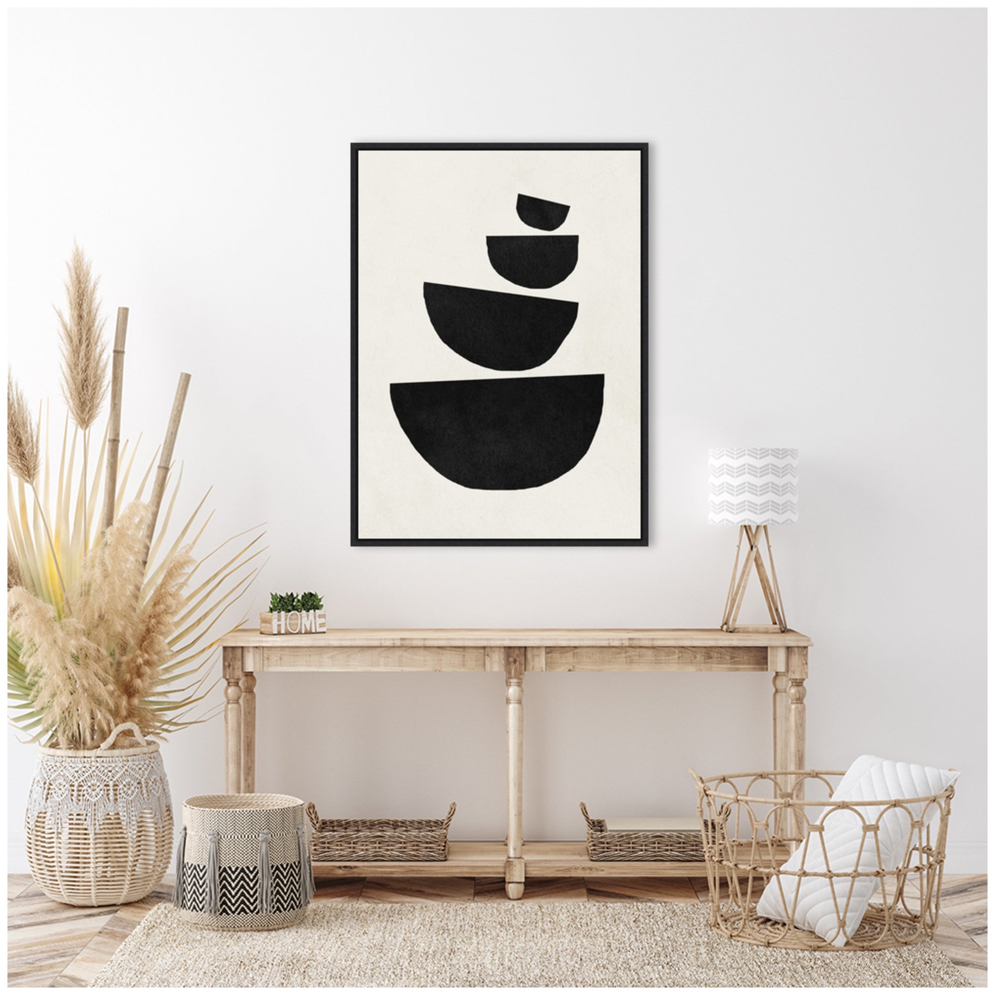 Sylvie Black Geometric Abstract 1 Framed Canvas by July Art Prints