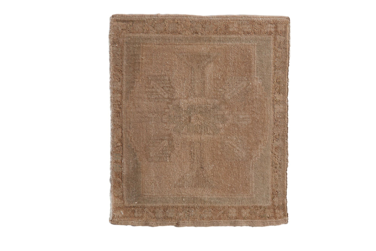 1.5x2 Vintage Distressed Oushak Square Rug Mat with floral center medallion in beige, ivory, seafoam, and mauve.