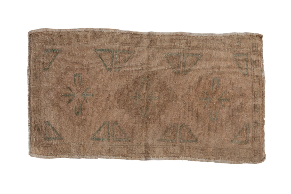 1.5x3 Vintage Distressed Oushak Rug Mat featuring a triple center medallion and floral design in shades of ivory and green