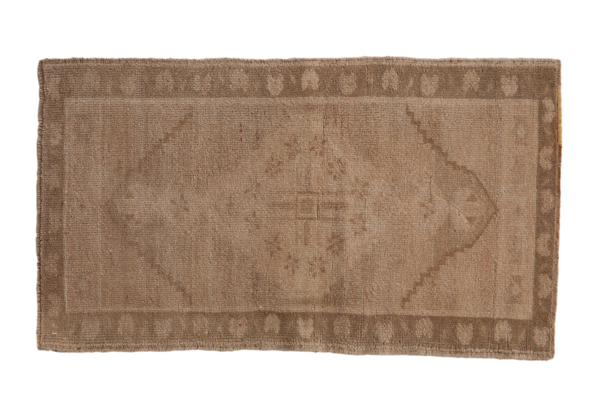1.5x3 Vintage Distressed Oushak Rug Mat showing diamond center medallion and faded beige-sand pattern