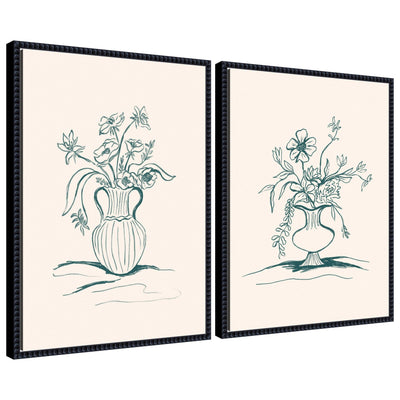 Sylvie Beaded Garden Floral and Summer Stems framed canvas art set showing botanical prints with vintage beaded frames.