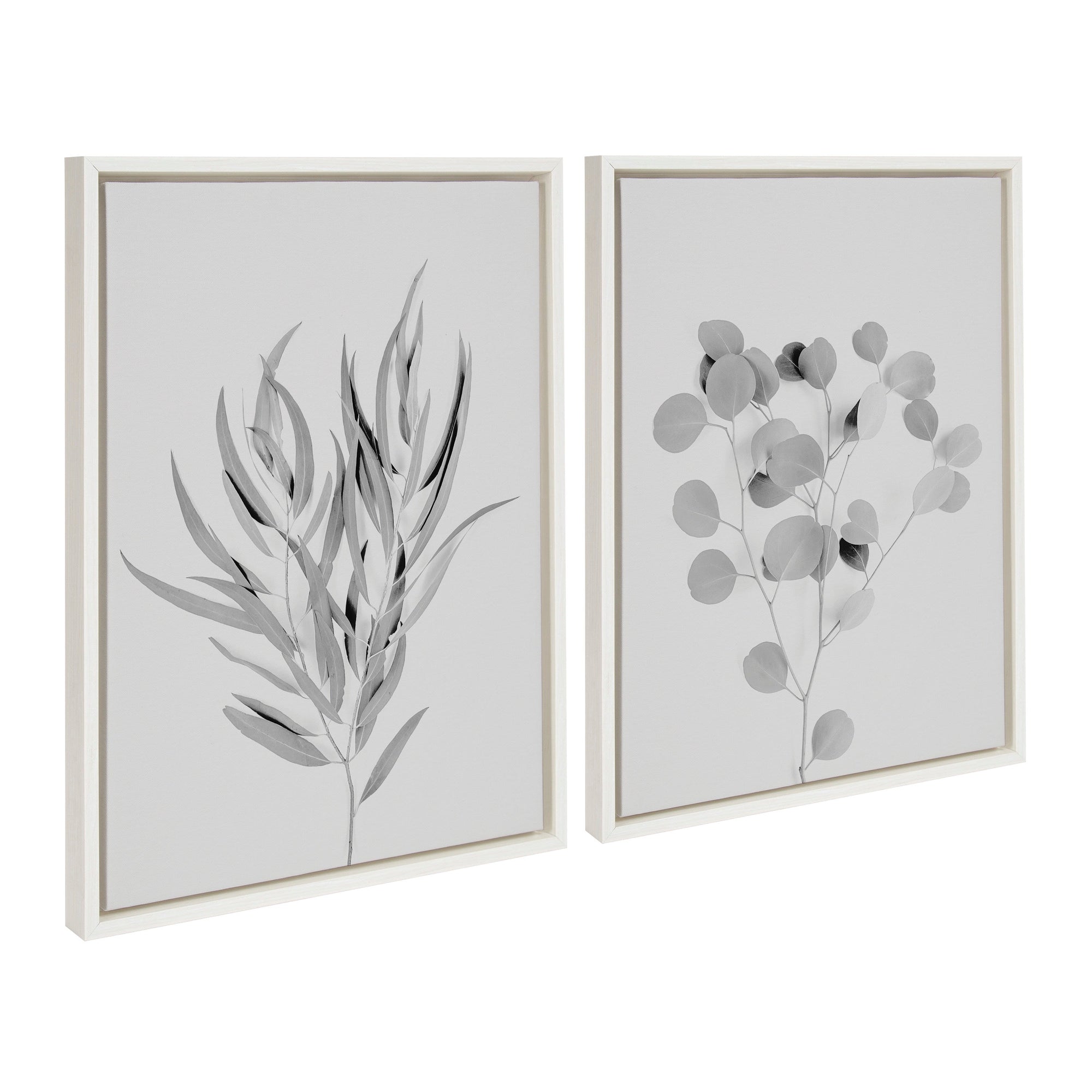 Sylvie Neutral Botanical 1 and 2 Soft White Framed Canvas by kateandlaurel - main product image for Resin Society