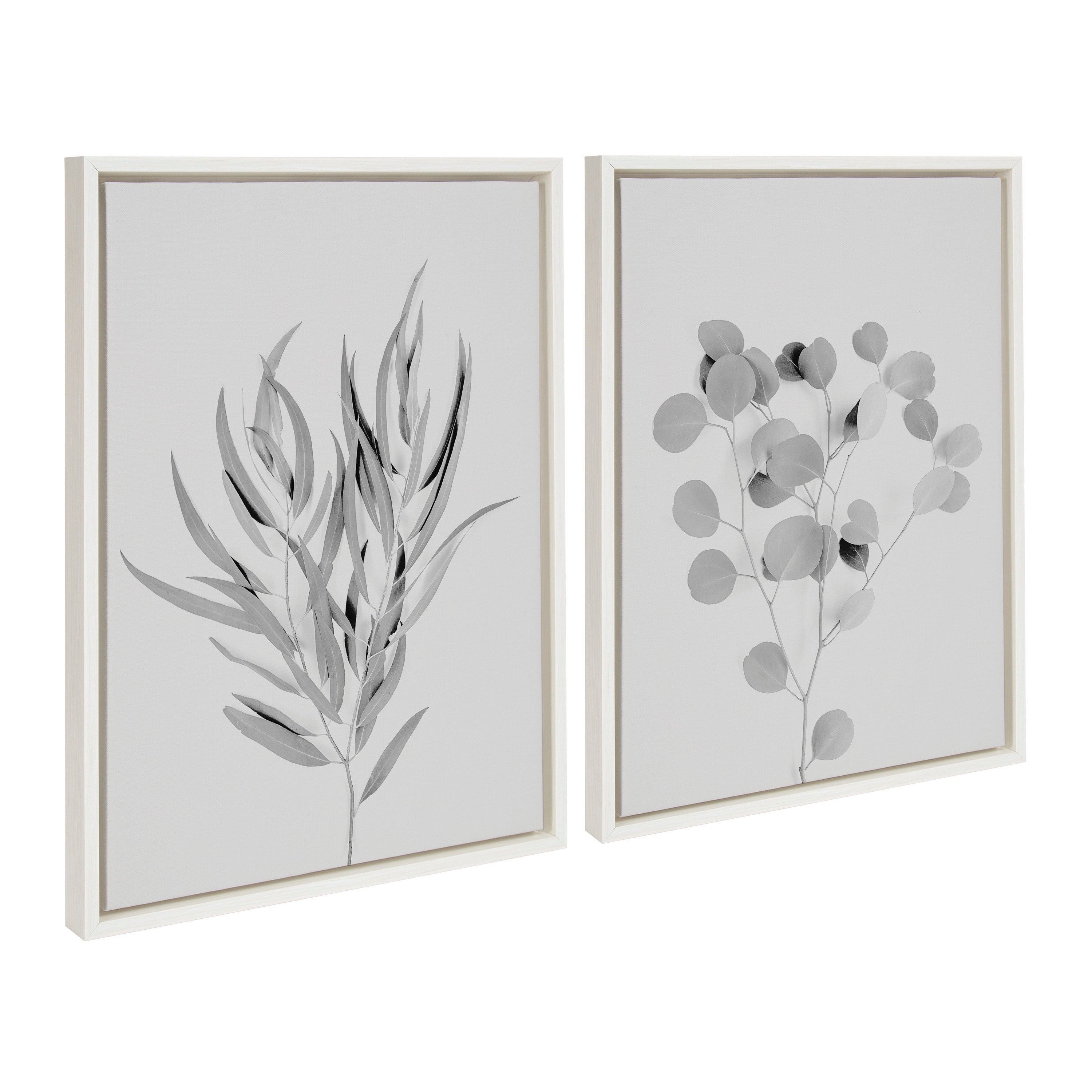 Sylvie Neutral Botanical 1 and 2 Soft White Framed Canvas by kateandlaurel - main product image for Resin Society
