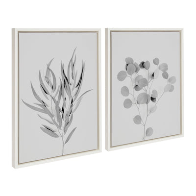 Sylvie Neutral Botanical 1 and 2 Soft White Framed Canvas by kateandlaurel - main product image for Resin Society