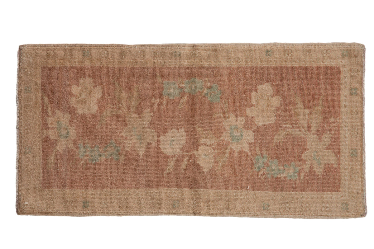 1.5x3.5 Vintage Distressed Oushak Rug Mat Runner showing floral pattern in dusty mauve and seafoam green