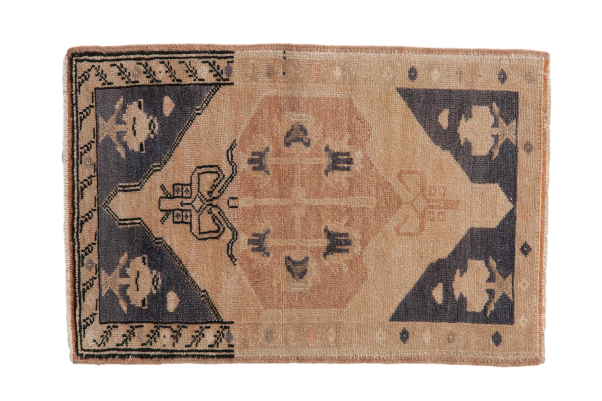 1.5x2.5 Vintage Distressed Oushak Rug Mat showing oversized center medallion with blue, beige, and ivory hues