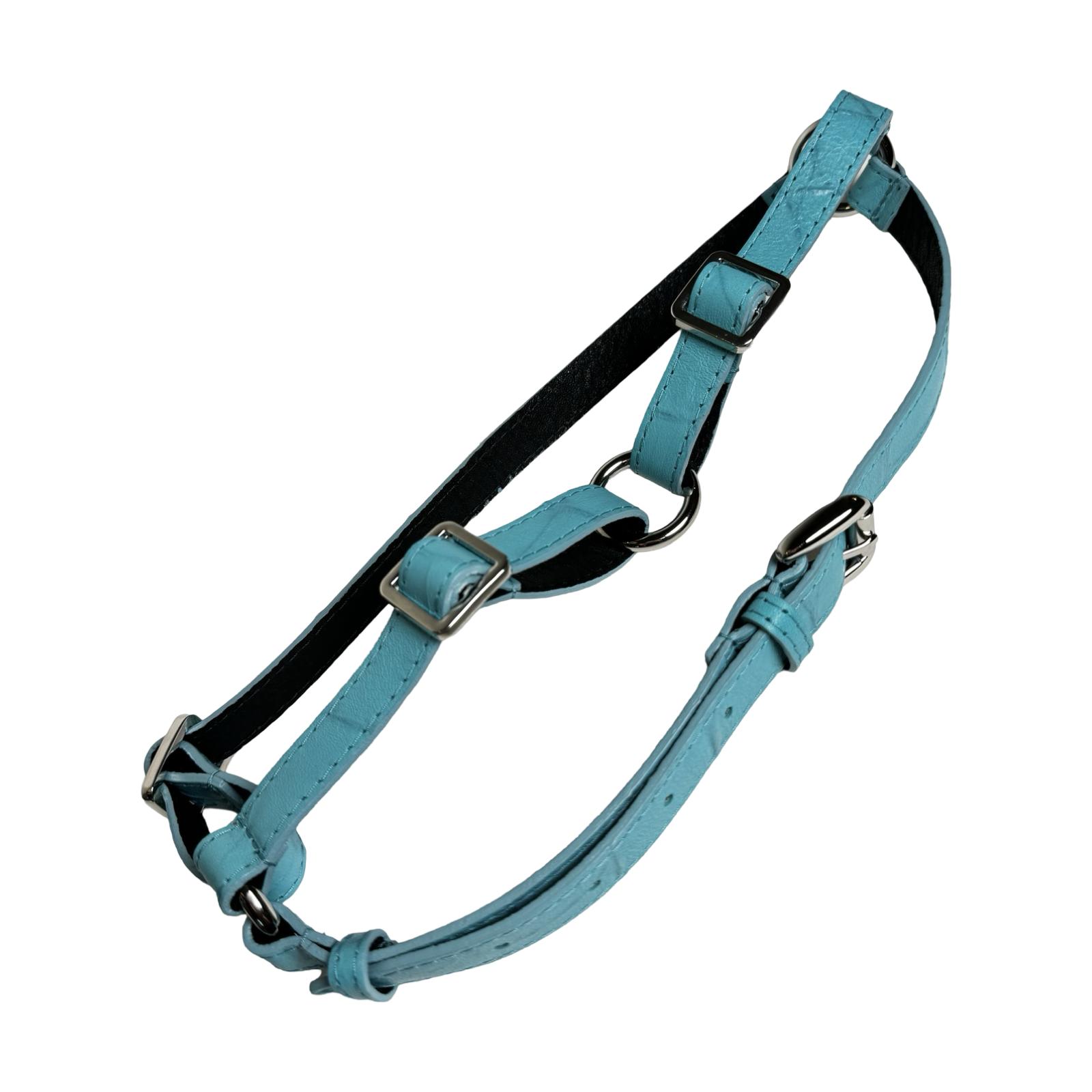 Turquoise Blue Embossed Croc Italian Leather Dog Harness with Silver Hardware