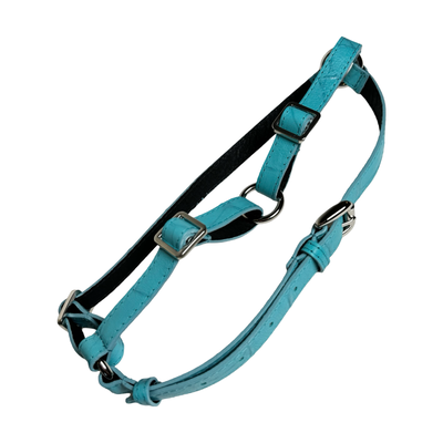 Turquoise Blue Embossed Croc Italian Leather Dog Harness with Silver Hardware