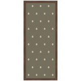 Rectangular wall art with dark olive green background and evenly spaced small beige botanical leaf block motifs, framed in dark wood.