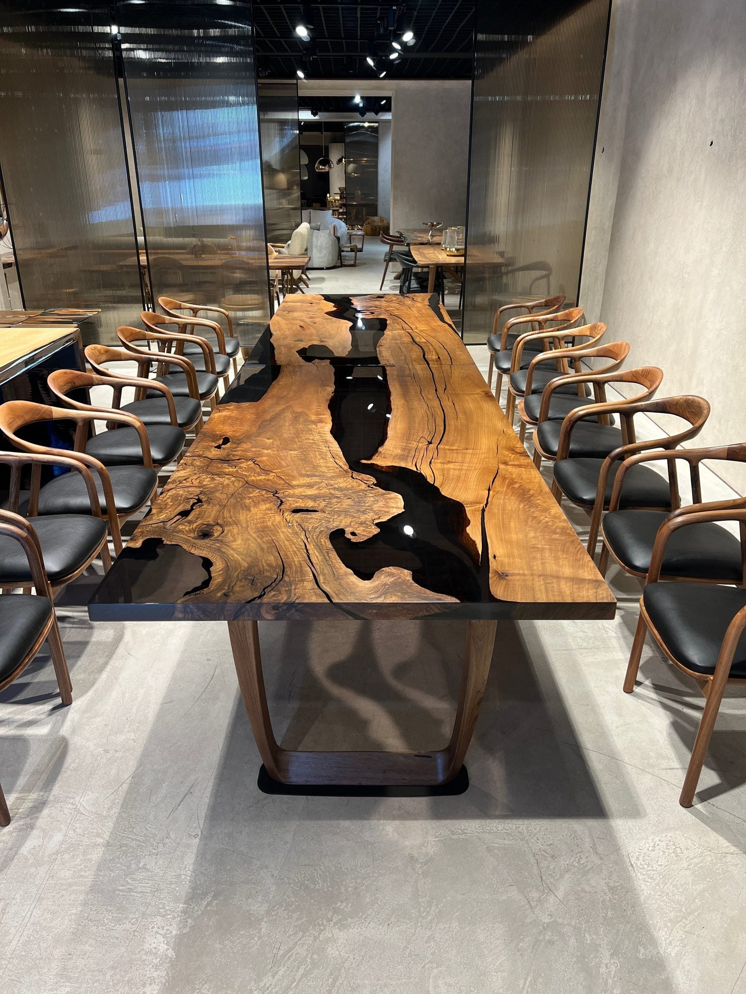 Epoxy Resin River Dining Table with Walnut Wood Legs by Gizz - product image 10 for Resin Society