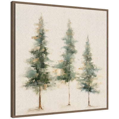 Sylvie Abstract Forest Evergreen Trees on Neutral Linen Framed Canvas