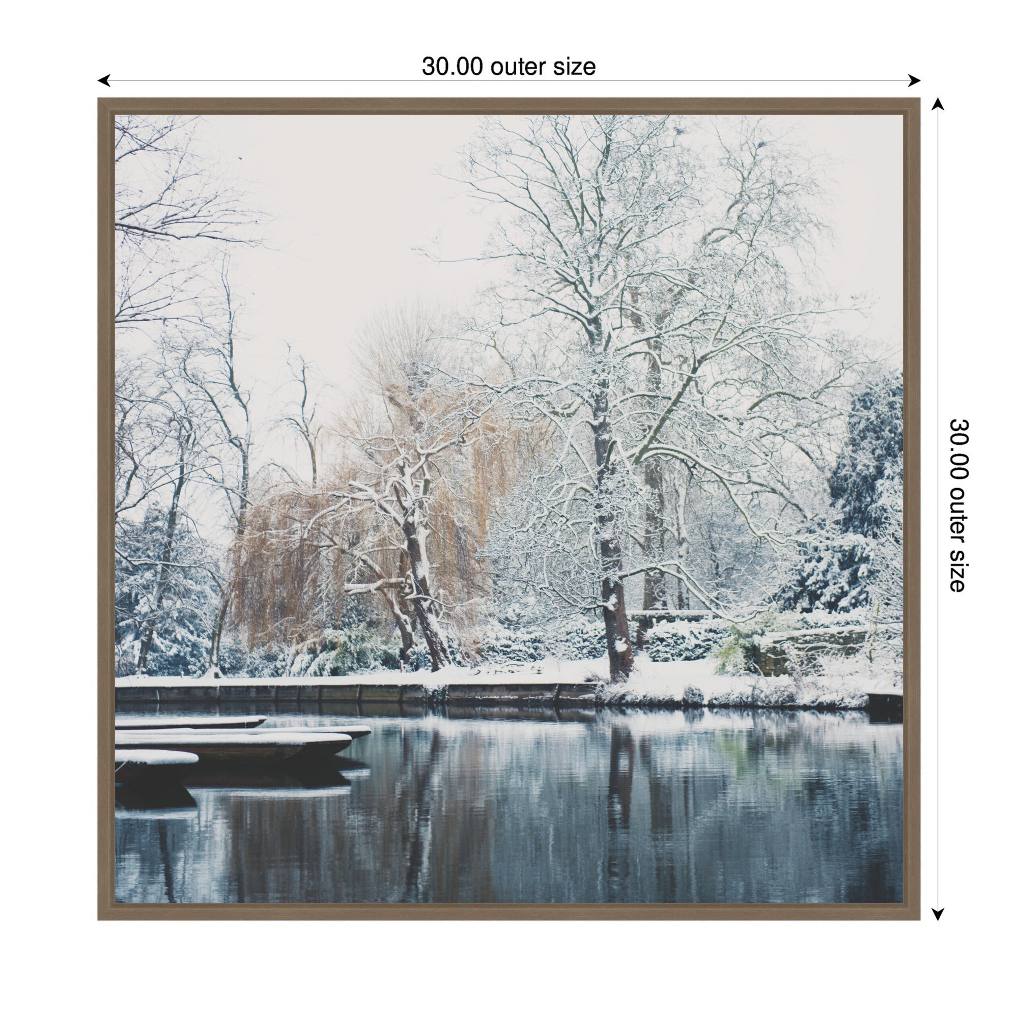Sylvie Framed Canvas Snow Covered Punts on the River Cam by Laura Evans