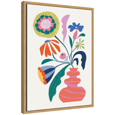 Sylvie Retro Whimsical Floral Vase Framed Canvas by Rachel Lee by kateandlaurel