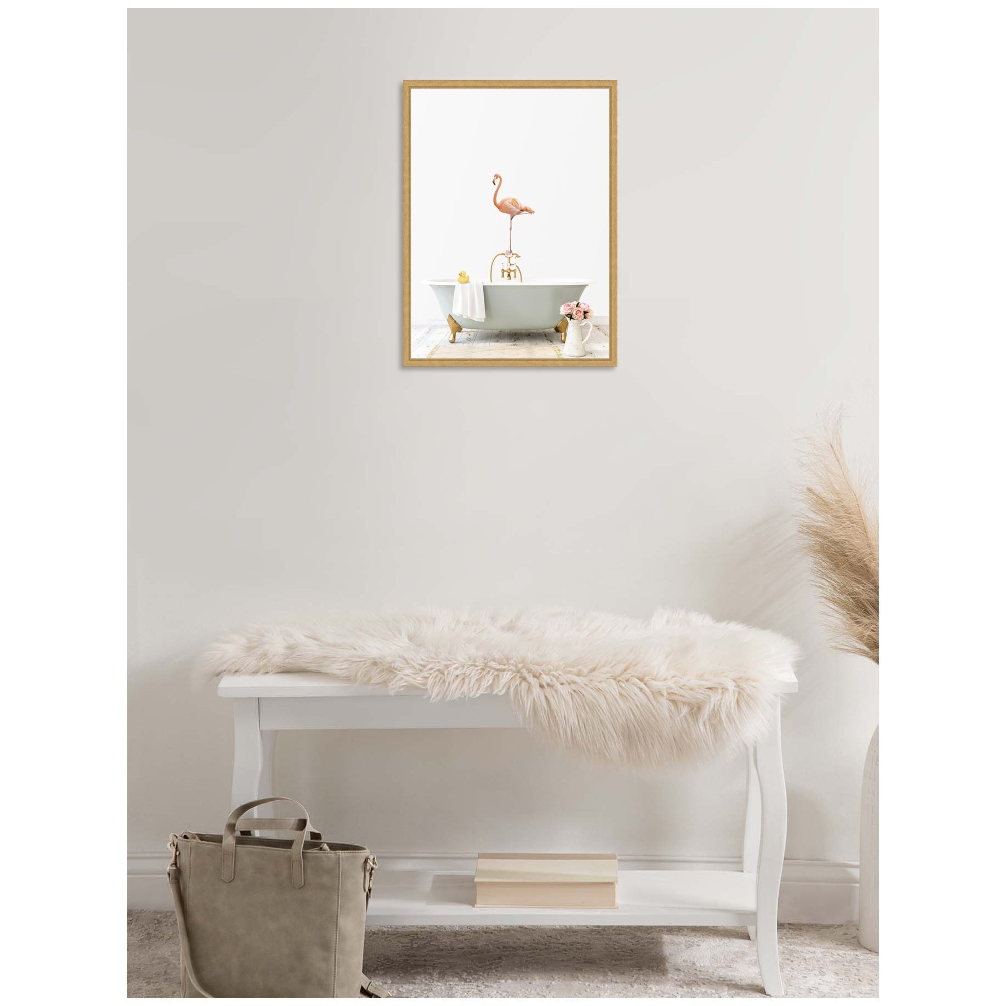 Sylvie Flamingo in Cottage Gray Bathtub Framed Canvas