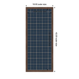 Rectangular pinboard with navy blue fabric featuring a light grid pattern, framed in dark stained wood, with dimensions marked on all sides.