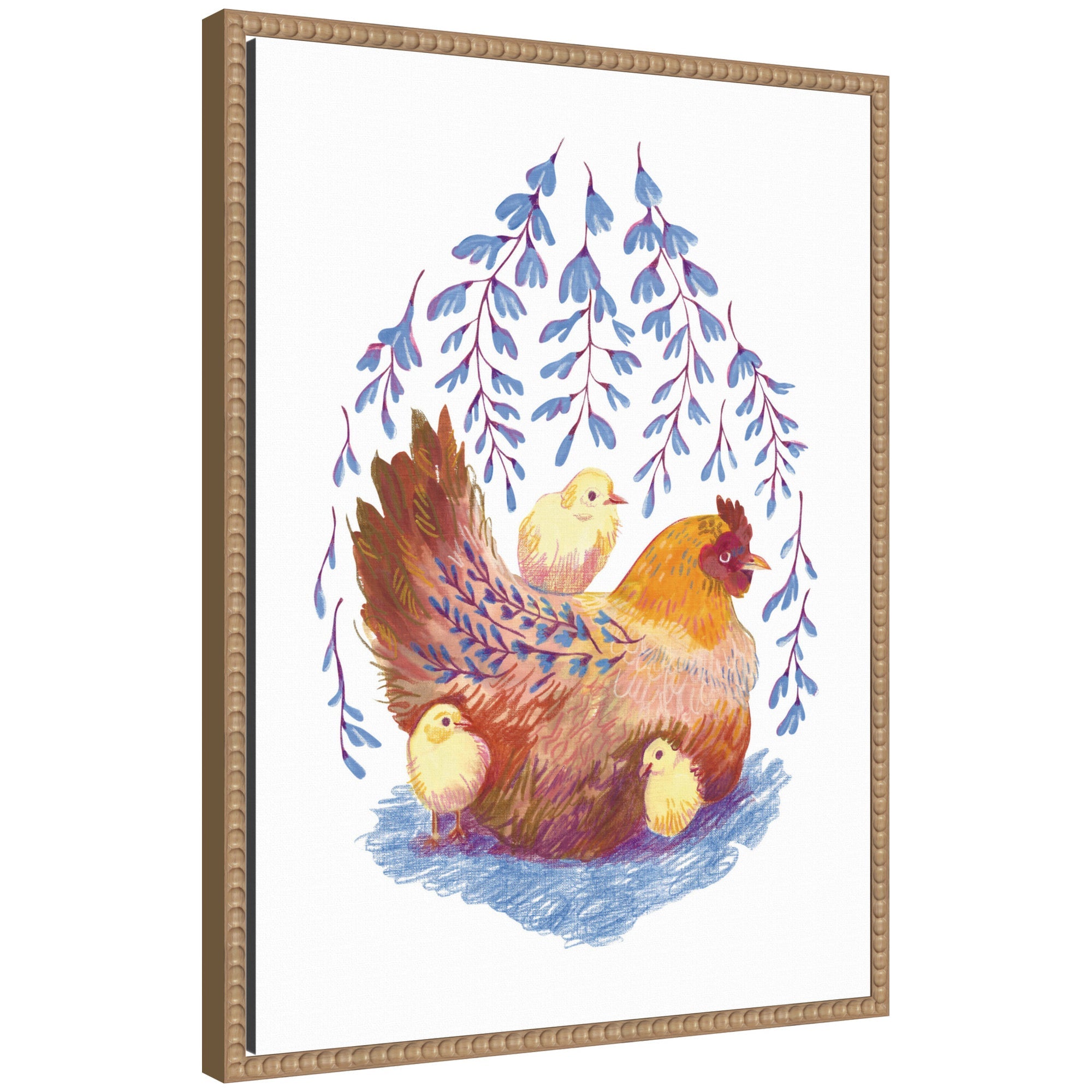 Whisteria Hen framed canvas wall art print by Lucia Gianello in Sylvie Beaded Rustic Natural frame