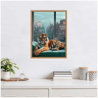 Sylvie Graceful Tiger in New York Framed Canvas by Michael Schauer