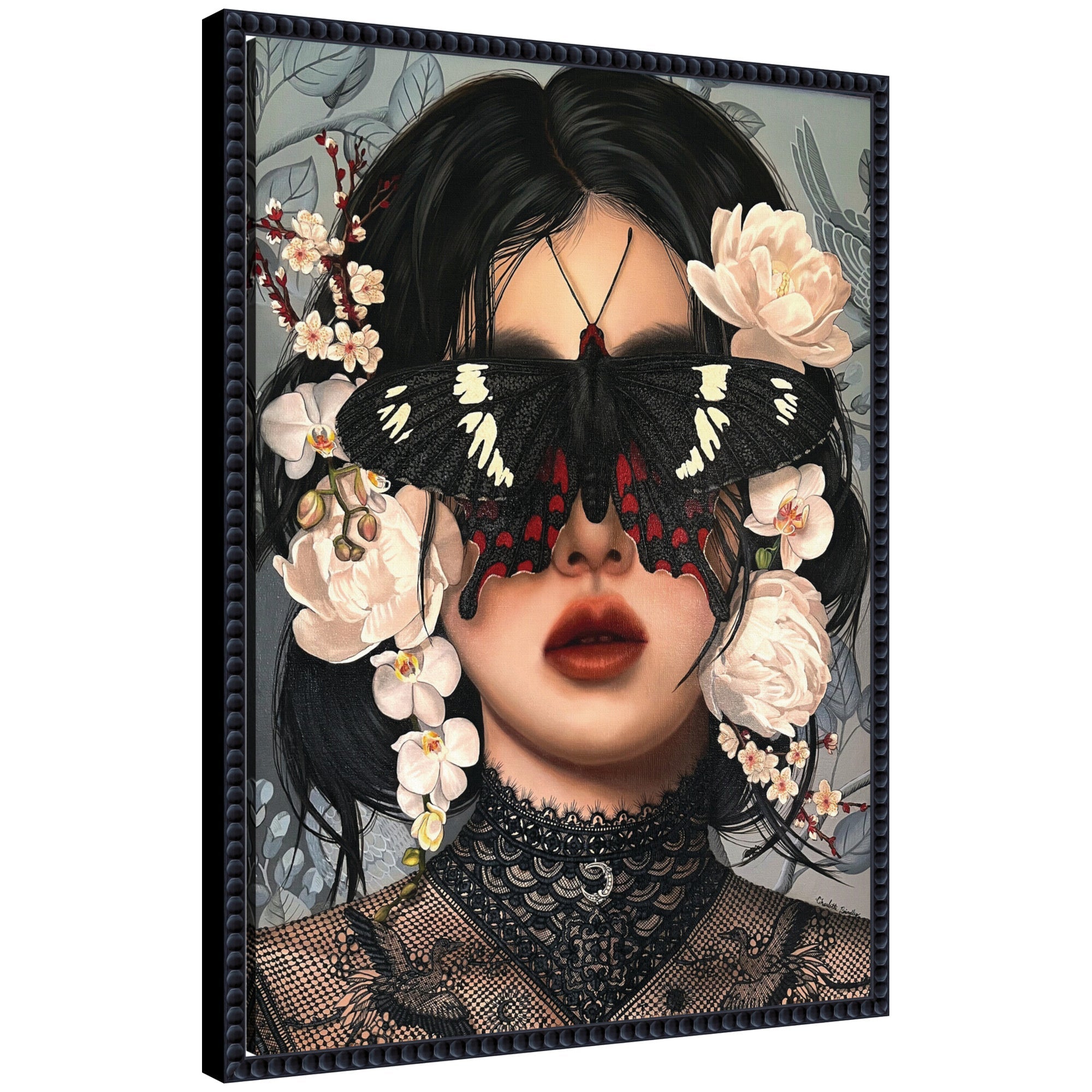 Framed canvas wall art print titled 'Whither Is Fled The Visionary Gleam Where Is It Now' by Charlotte Brindley in a modern dark gold Sylvie frame