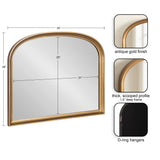 Arch-shaped wall mirror with an antique gold frame, featuring a thick, scooped 1.5-inch deep profile and D-ring hangers on the back.
