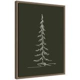 Sylvie framed canvas featuring minimalist white line drawing of an evergreen tree against dark background