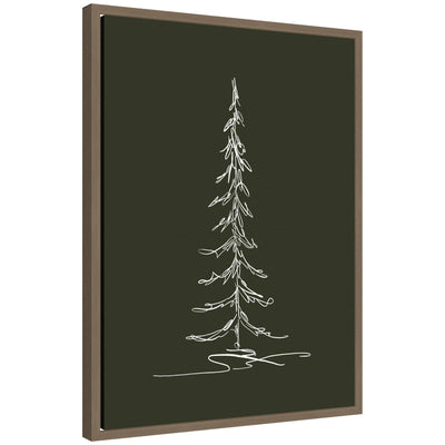 Sylvie framed canvas featuring minimalist white line drawing of an evergreen tree against dark background