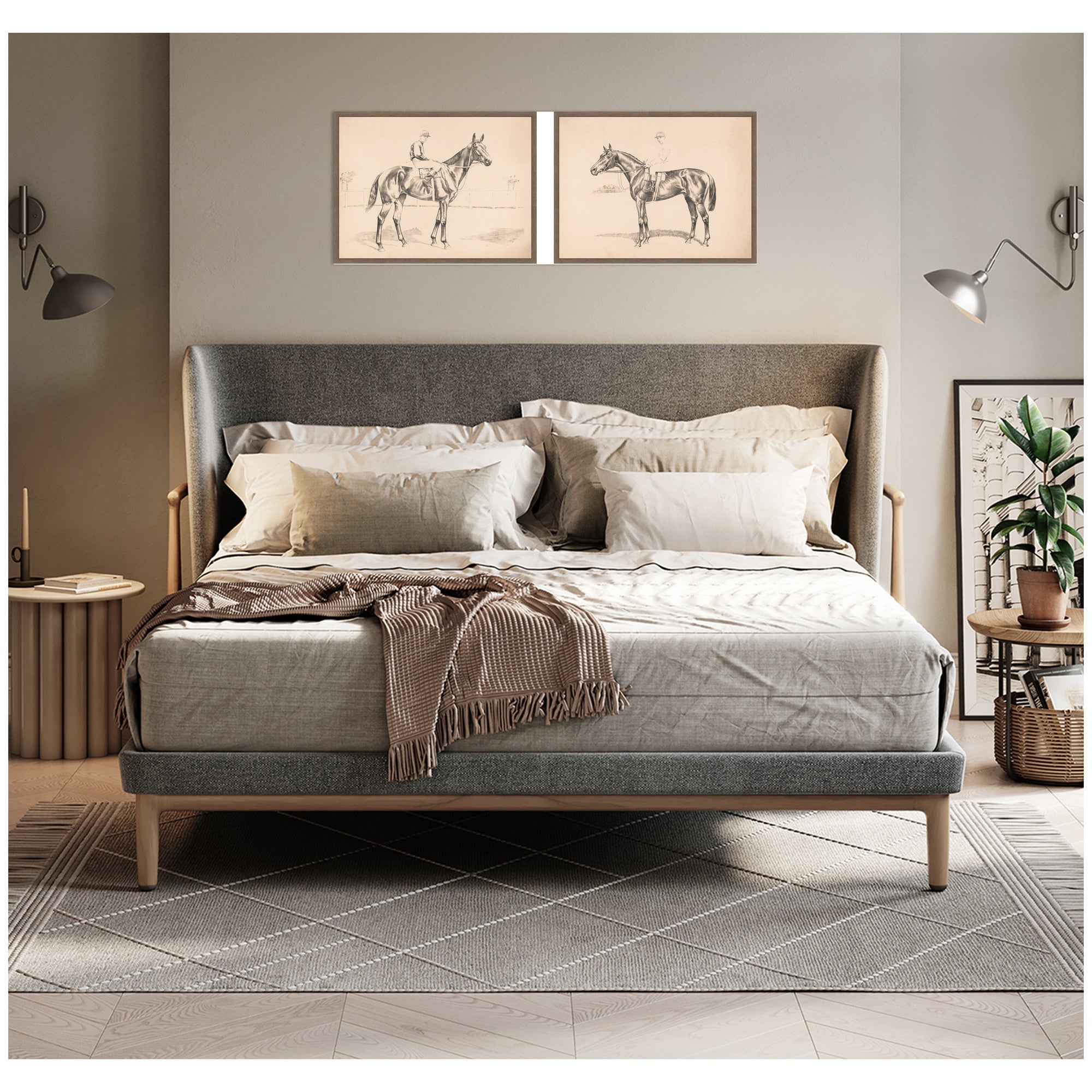 Portrait of Race Horse And Mounted Jockey 2 Piece Framed Canvas Wall Art Set by Nostalgia Prints