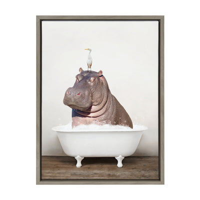 Sylvie Hippo and Bird in Rustic Bath Framed Canvas