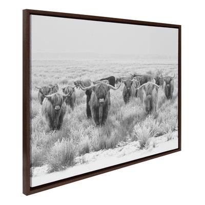 Sylvie Herd of Highland Cows Black and White Framed Canvas by The