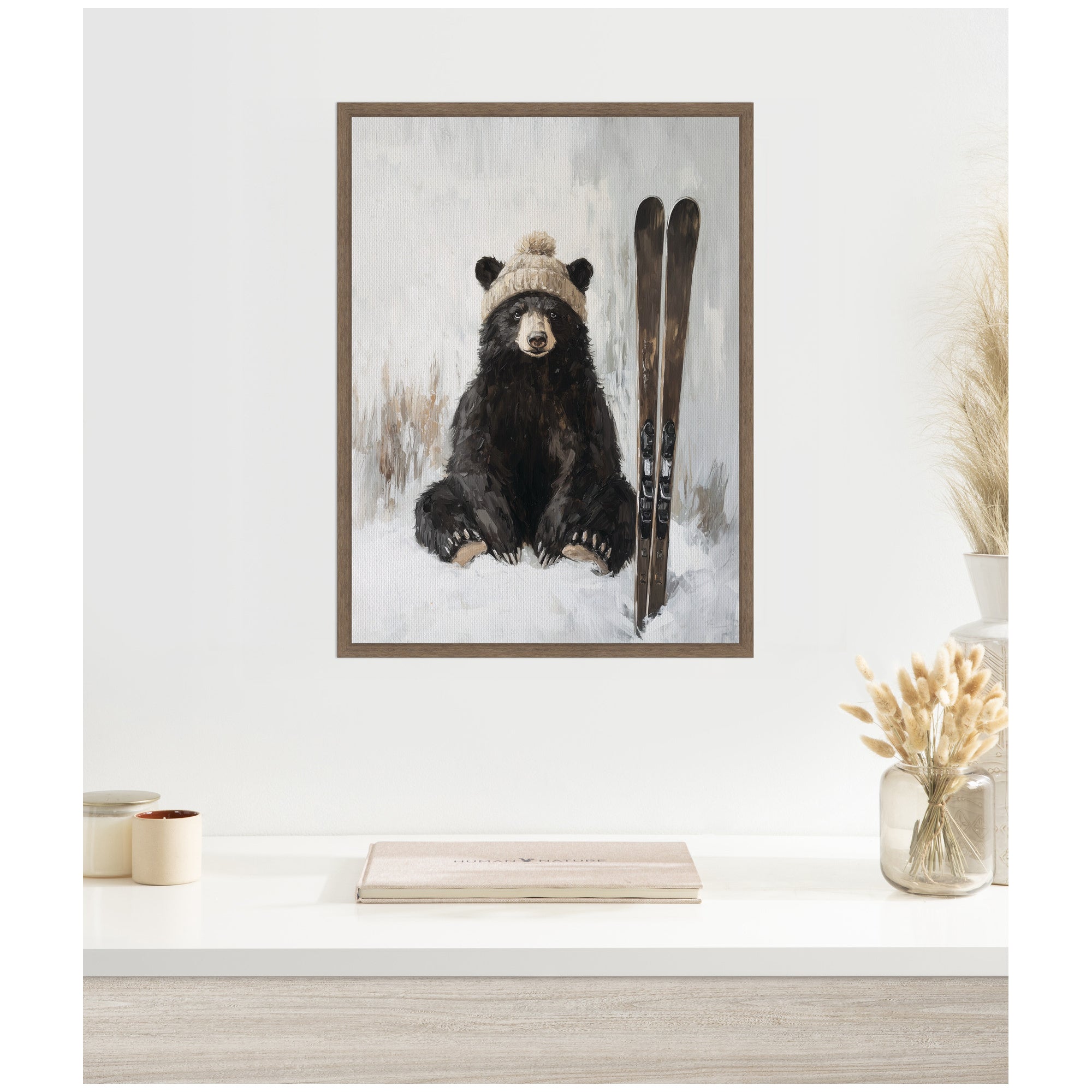 Sylvie Framed Canvas Winter Bear Waiting to Ski by The Creative Bunch Studio