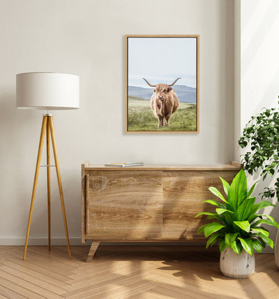 Sylvie Highland Cow Mountain Landscape Framed Canvas by The Creative