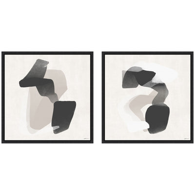 Two black abstract framed canvas artworks from the Abstract Neutral 01 & 02 set by Gabrielly Guedes