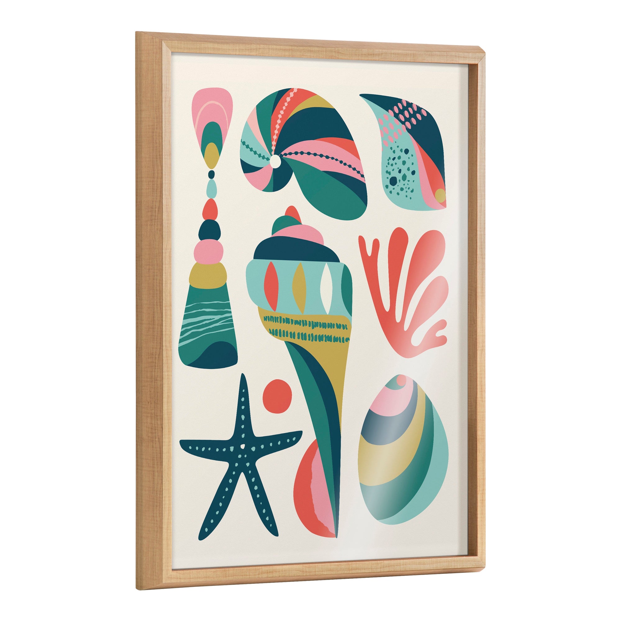 Blake Modern Colorful Seashells Framed Printed Glass by kateandlaurel - main product image for Resin Society