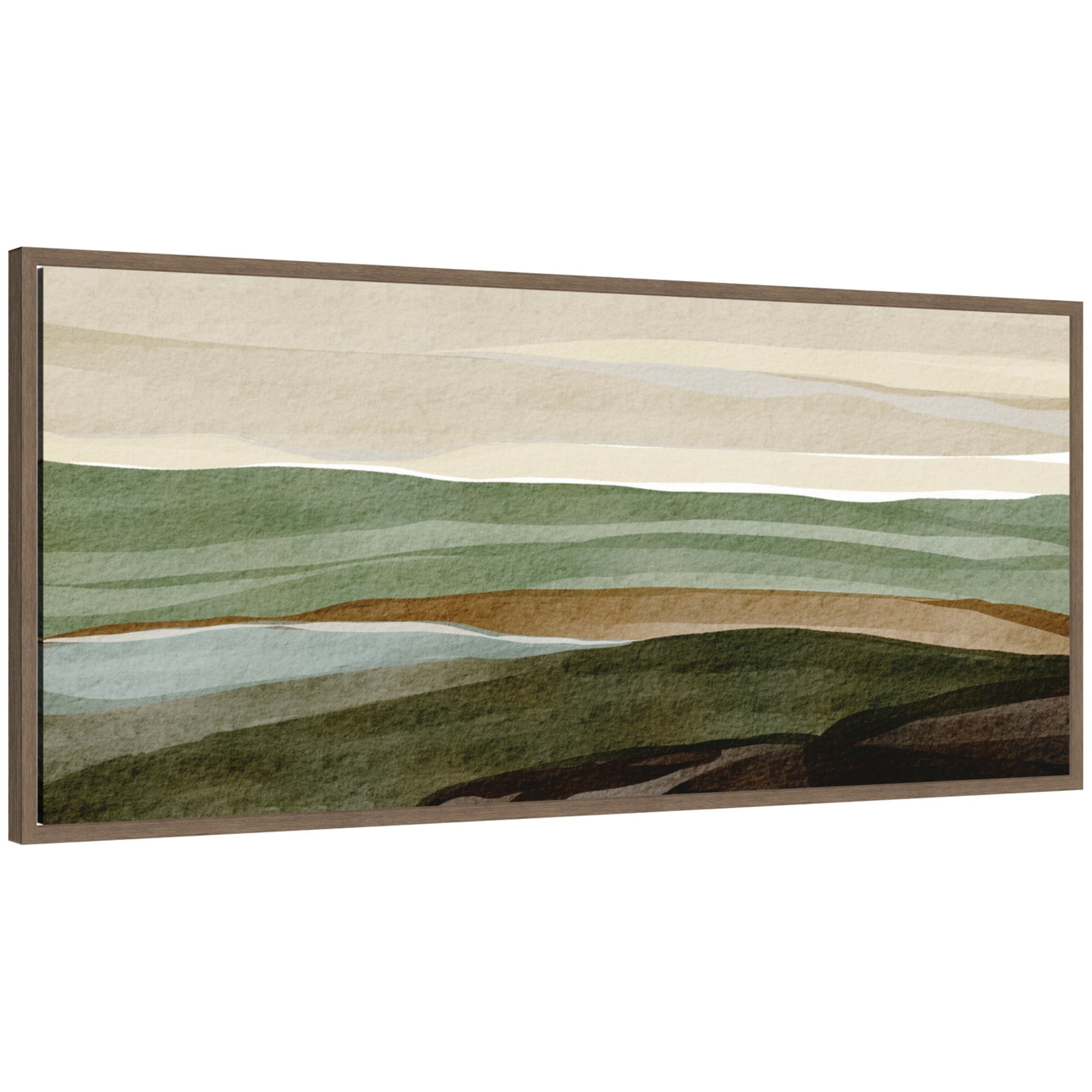 Framed canvas wall art titled Natures Charm lll Panel by Nikita Jariwala, showing natural-themed artwork with a walnut brown frame