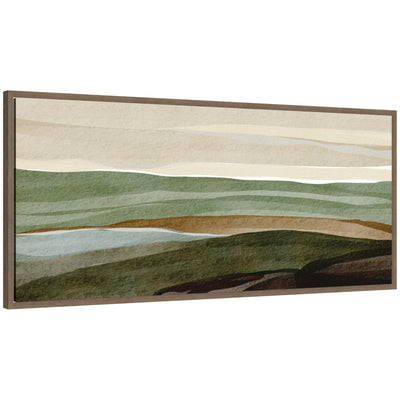 Framed canvas wall art titled Natures Charm lll Panel by Nikita Jariwala, showing natural-themed artwork with a walnut brown frame