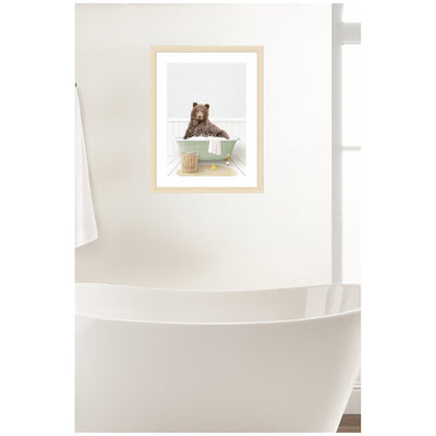 Bear in Cottage Green Bath by Amy Peterson Framed Wall Art Print