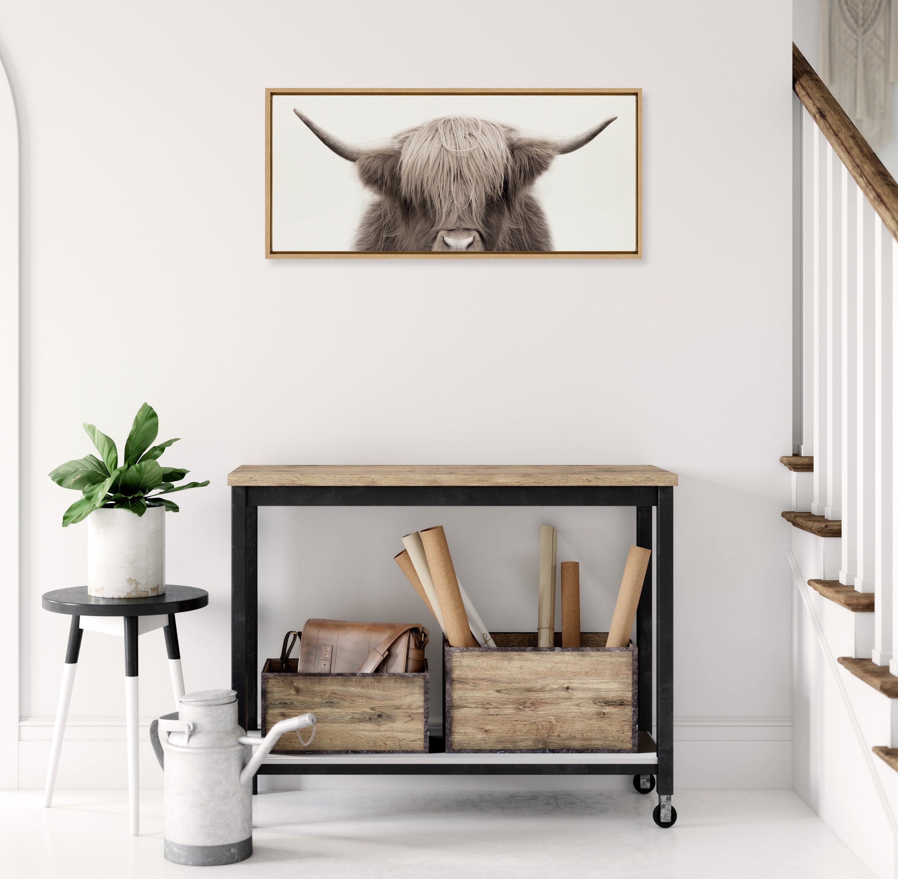 Sylvie Hey Dude Highland Cow Color Framed Canvas by The Creative Bunch