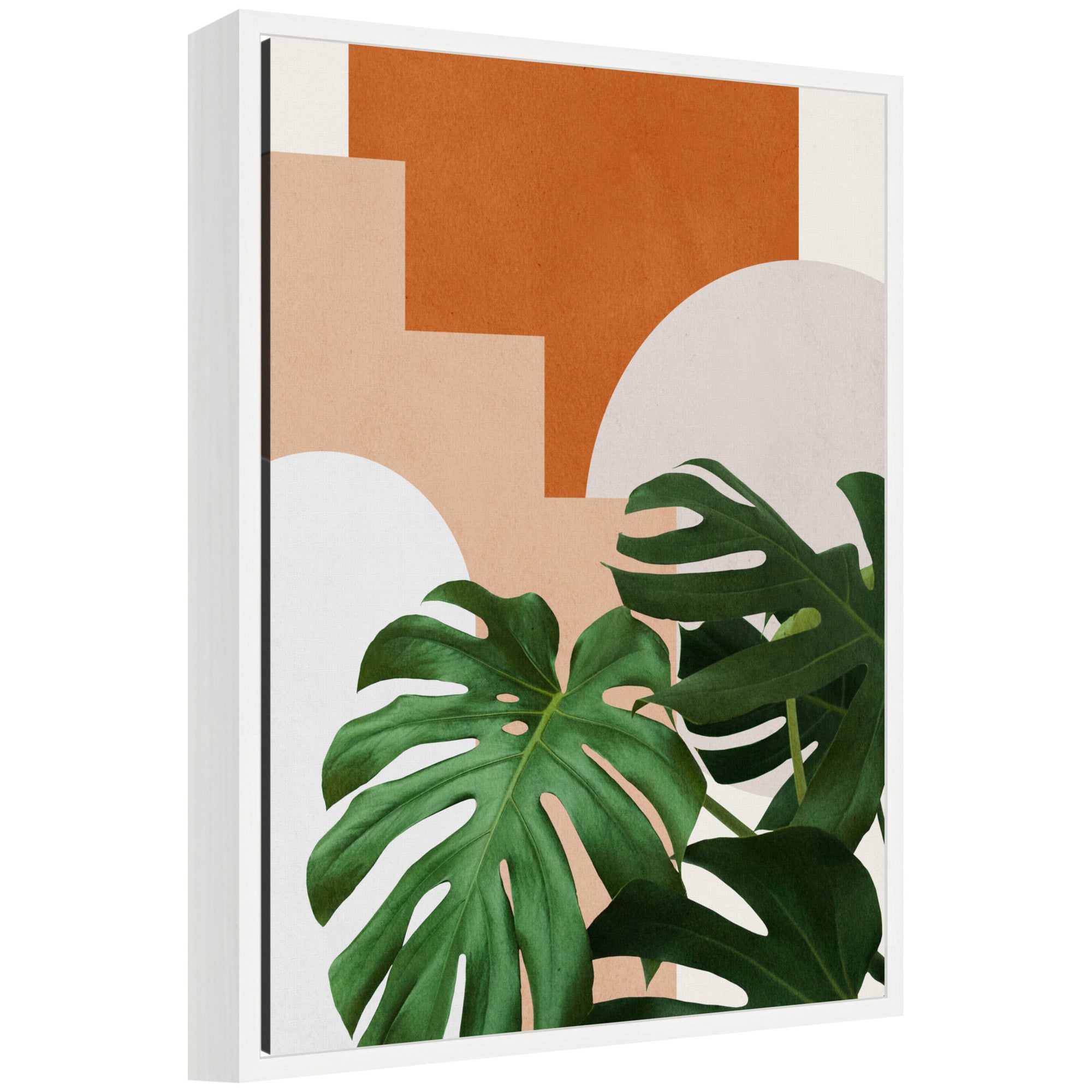 Framed abstract botanical art print featuring two leaves in muted tones