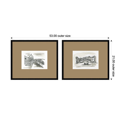 Vintage Postcard Florence & Venice 2 Piece Framed Wall Art Print Set by Teju Reval Brown Mat