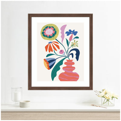 Framed Art Retro Whimsical Floral vase by Rachel Lee