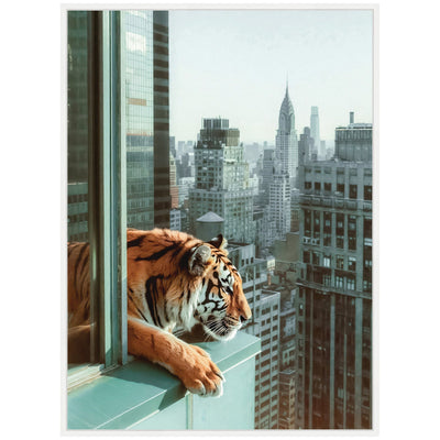 Sylvie Urban Tiger Overlooking Manhattan Framed Canvas by Michael Schauer