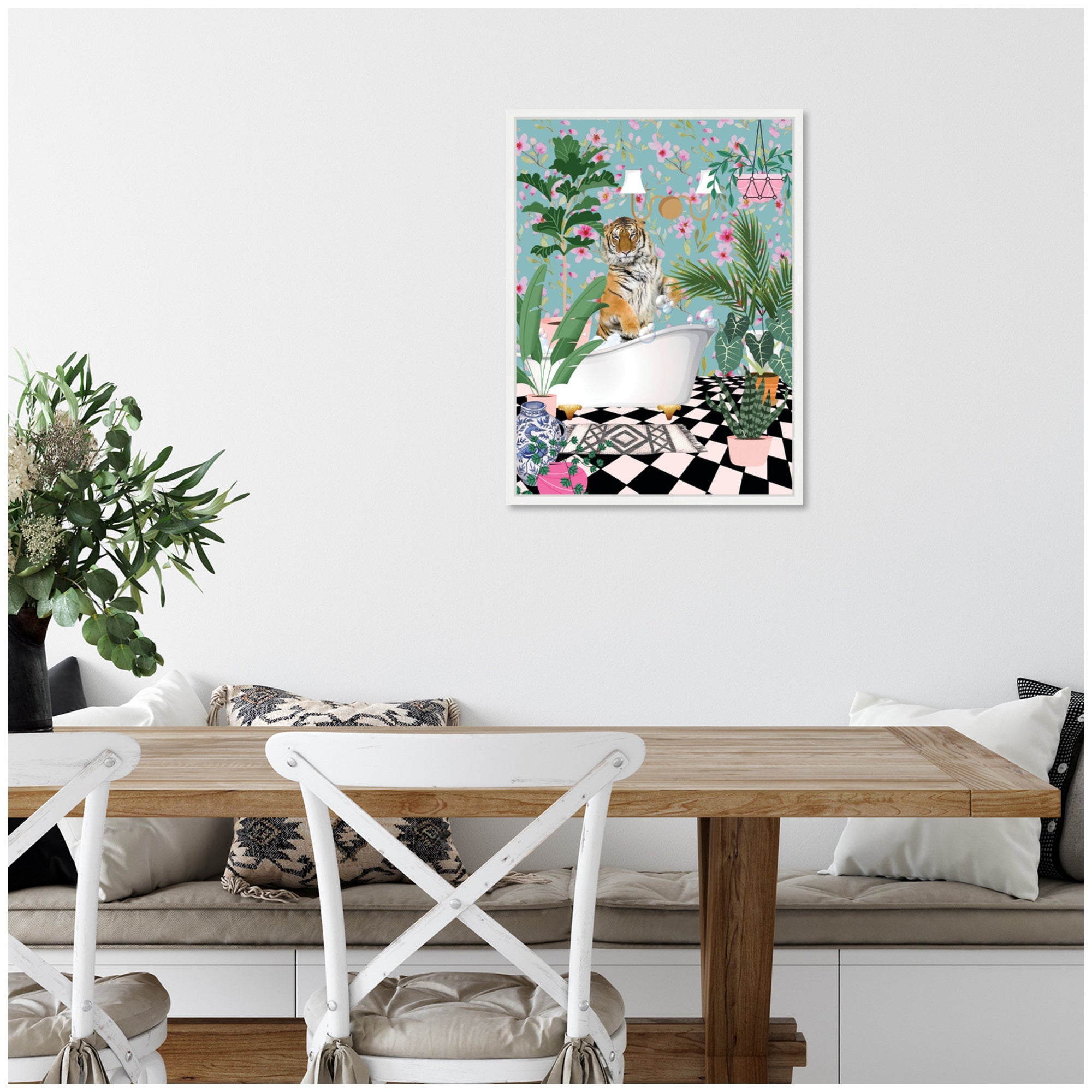 Sylvie Beaded Maximalist Tiger Bath Framed Canvas by Honey Island Studio