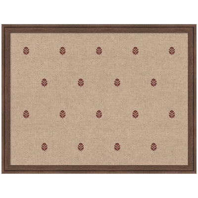 Pinboard Red Botanical Block Print with framed linen fabric and dark red botanical design