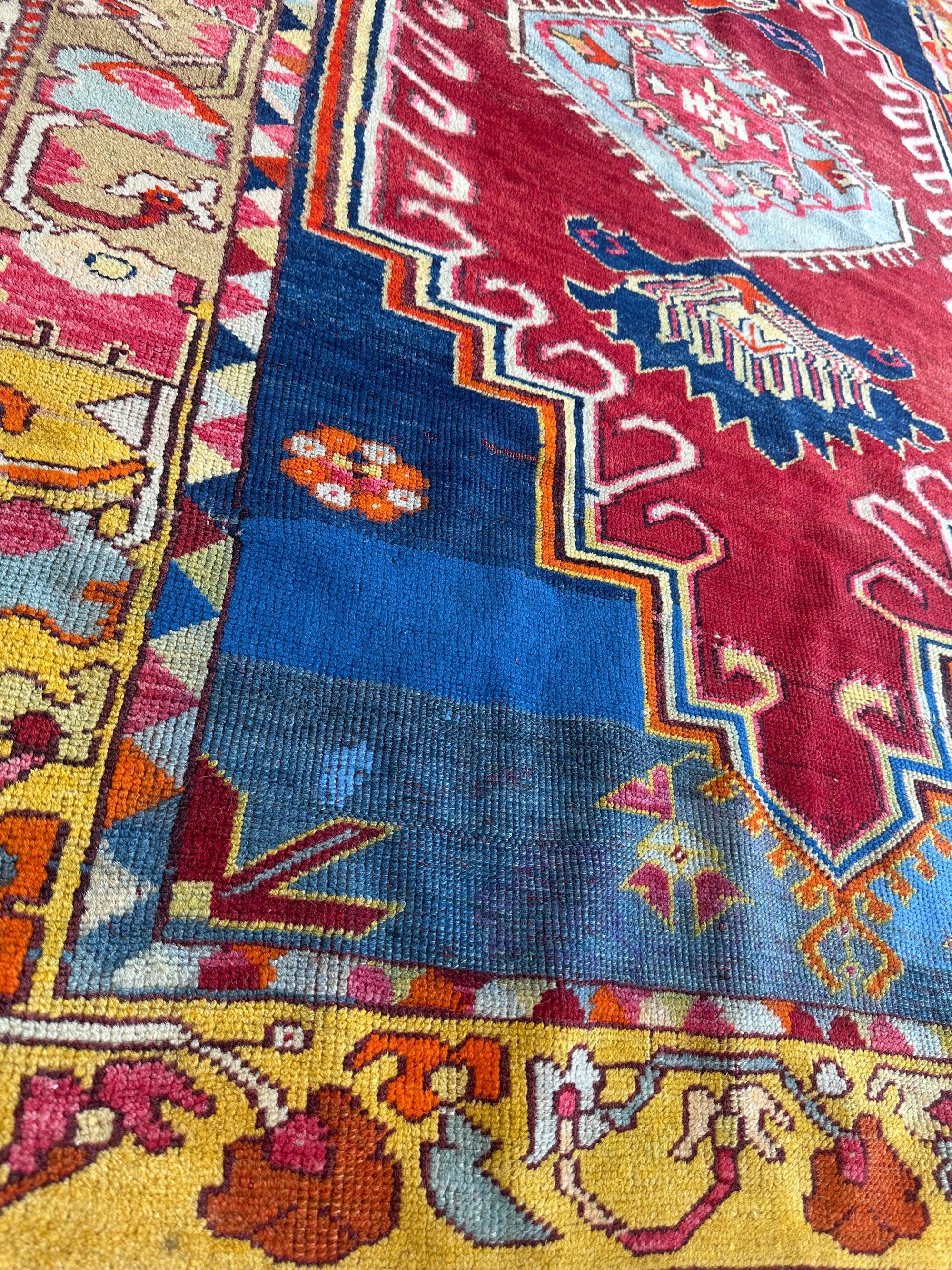 Hand-Knotted Antique Turkish Melas Wool Rug – 4'3" x 5'11" – Vibrant by Rugistan - product image 2 for Resin Society
