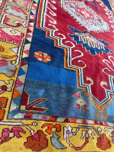 Hand-Knotted Antique Turkish Melas Wool Rug – 4'3" x 5'11" – Vibrant by Rugistan - product image 2 for Resin Society