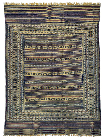 Hand-Woven Afghani Maliki Wool Kilim Rug with detailed traditional patterns