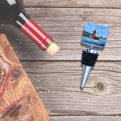Wine Bottle Stopper: Round Island Lighthouse - Mackinac Island