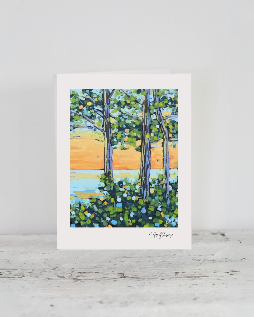 Notecard named Close the Day with Beauty by Dreese Fine Art on textured linen paper with white envelope